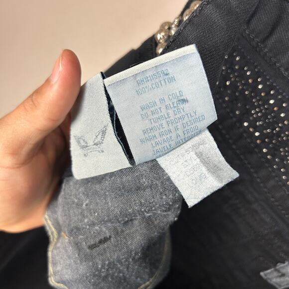 Robins Jeans RARE Mens 36" 100% Cotton Black Denim Long Flap Studded Waist Pants - Picture 9 of 9